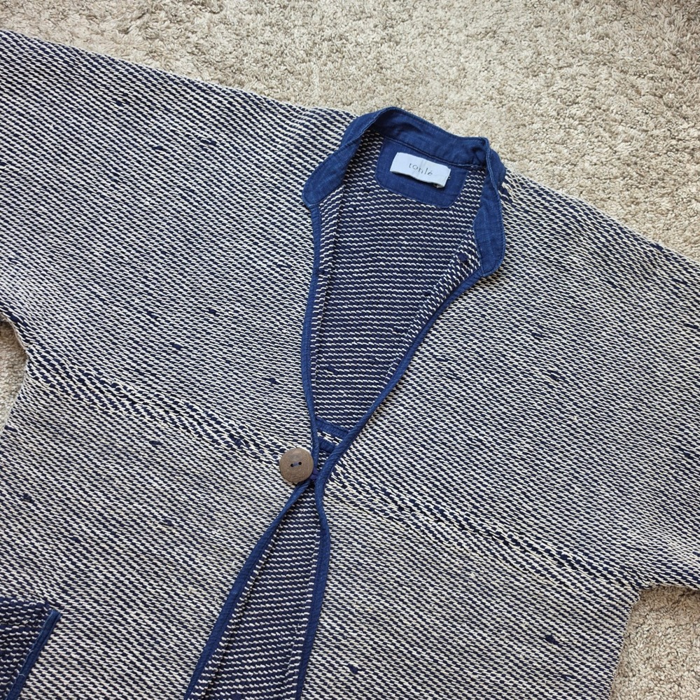 tonle Duster Cardigan Womens OS Indigo White Woven Sustainable Kimono Jacket